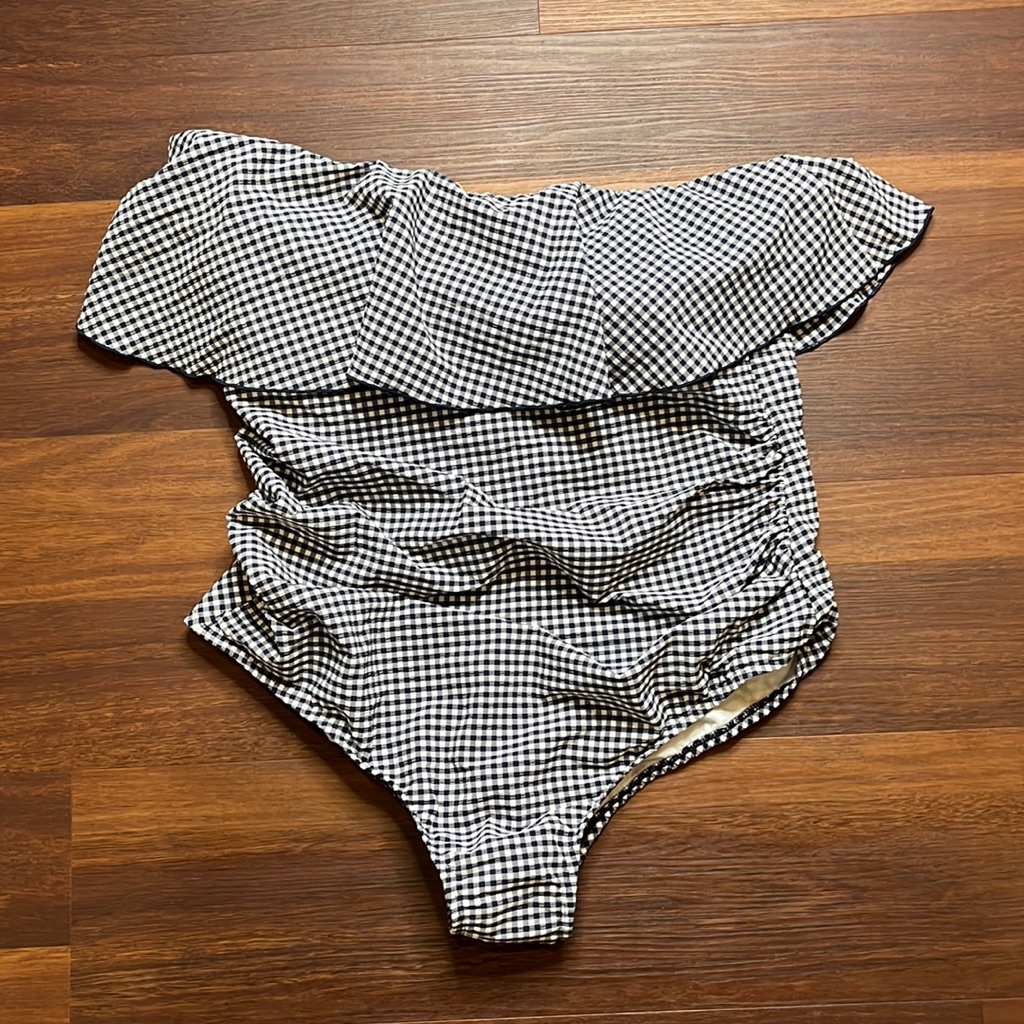 Kona Sol, Womens One Piece Black/White Checker Swimsuit, Large 20w & 14w, Padded